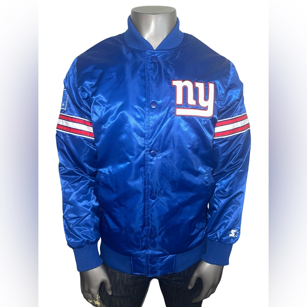 NWT! STARTER New York Giants NFL Men’s Large Blue Satin Varsity Bomber Jacket